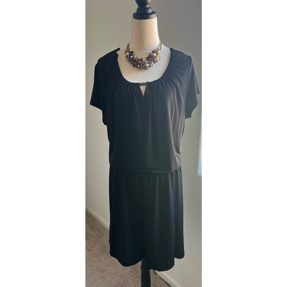 Susan Graver Black‎  Liquid Knit Romper Dress Over Shorts Poly Spandex Sz 1XP